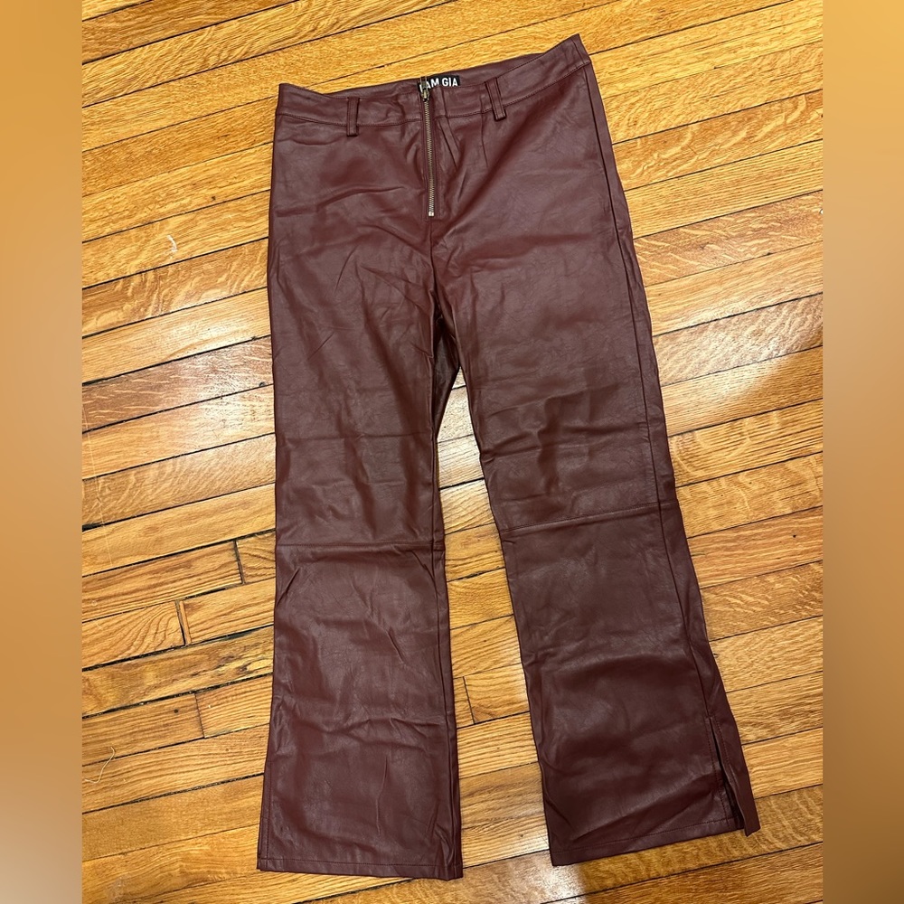 I.AM.GIA. Boot Cur, Faux Leather Pants, Burgundy NWOT
